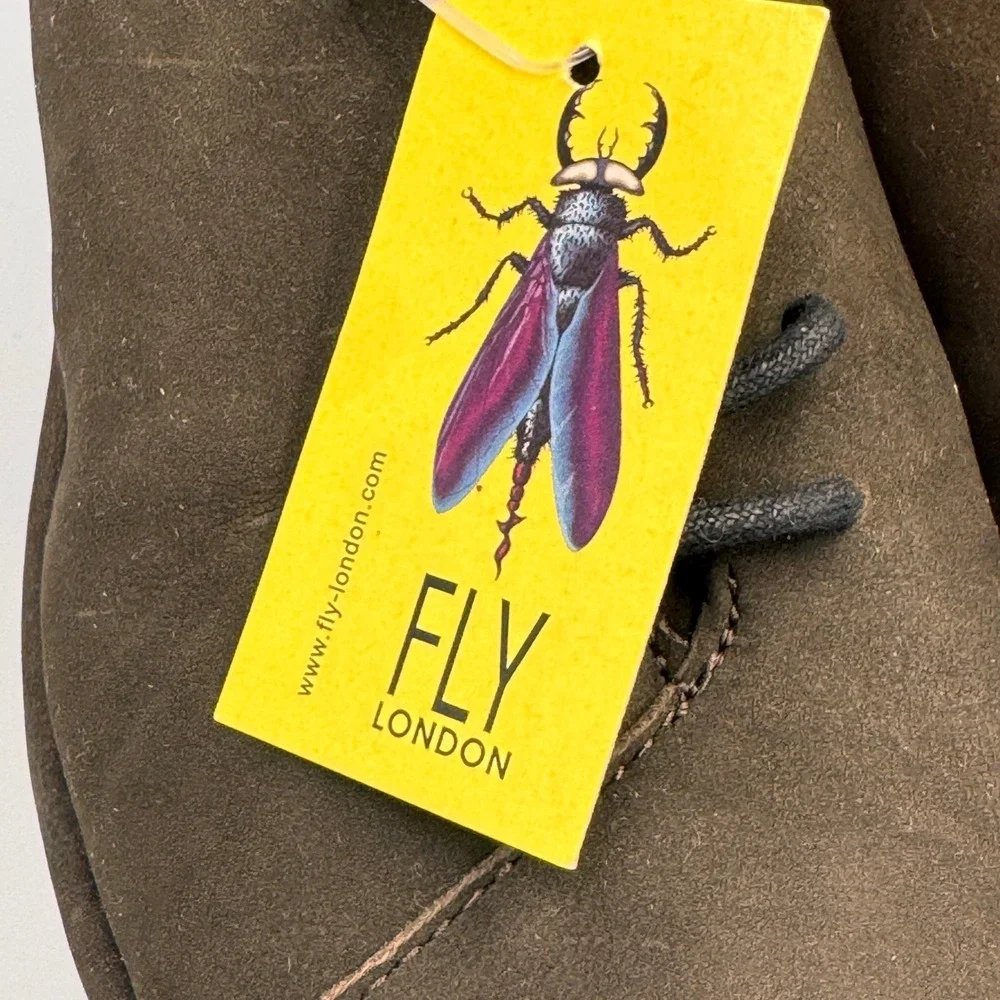 Fly London Yasi Brown Suede Lace Up Platform Wedge Shoes Round Toe NWT
